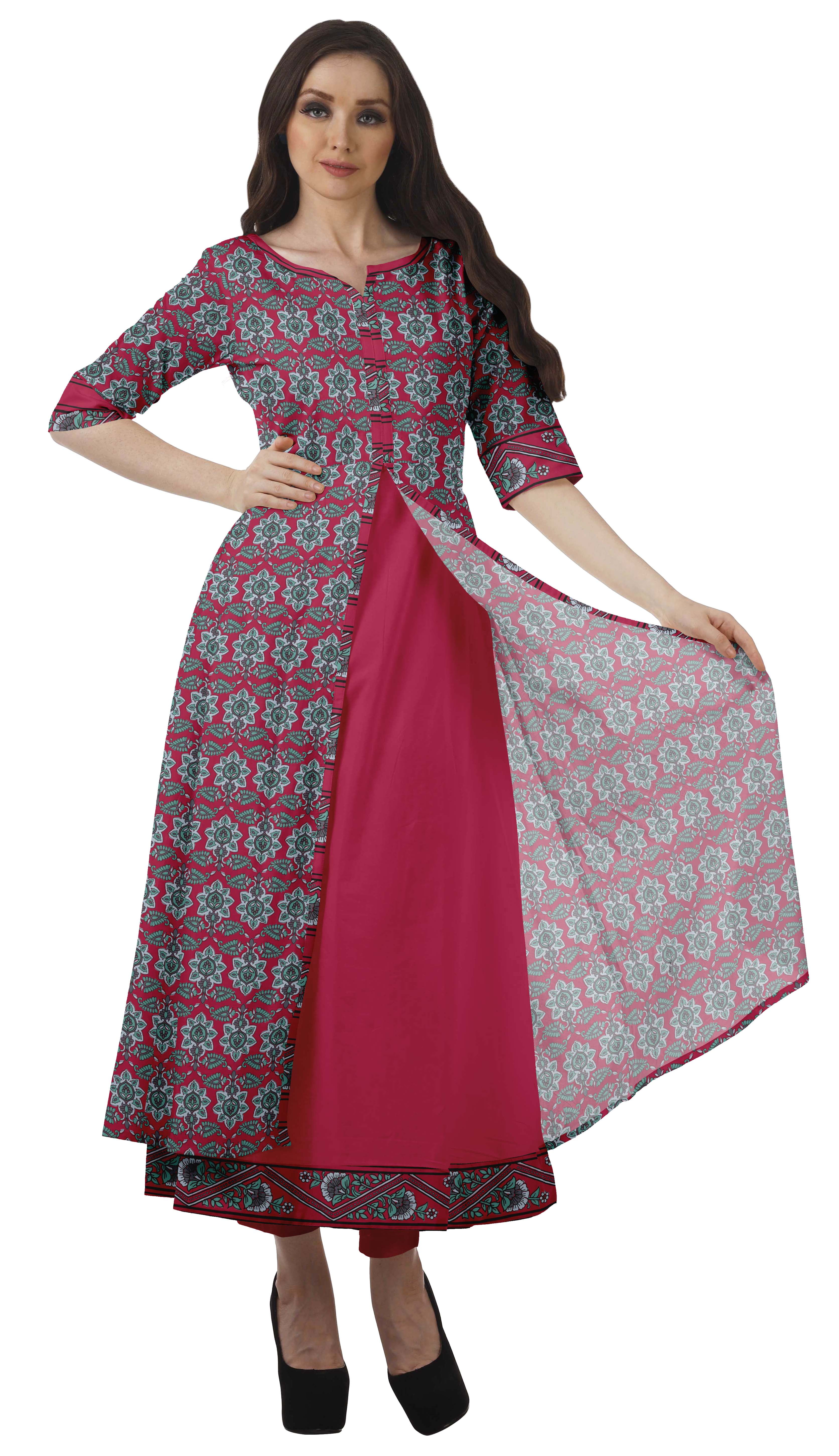 Angrakha 3/4 Sleeve A Line kurti A7 at Rs 450/piece in Surat | ID:  2850582946362